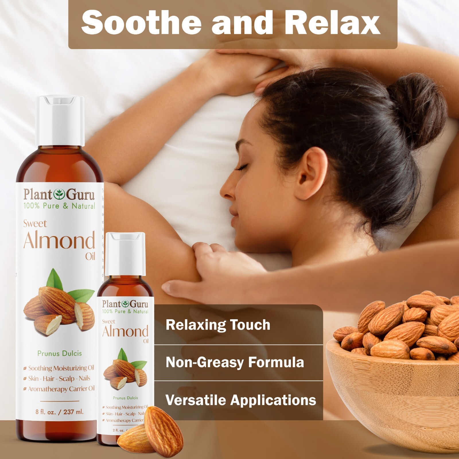Sweet Almond Oil 100% Pure Natural Carrier For Skin, Face, Hair Growth & Massage