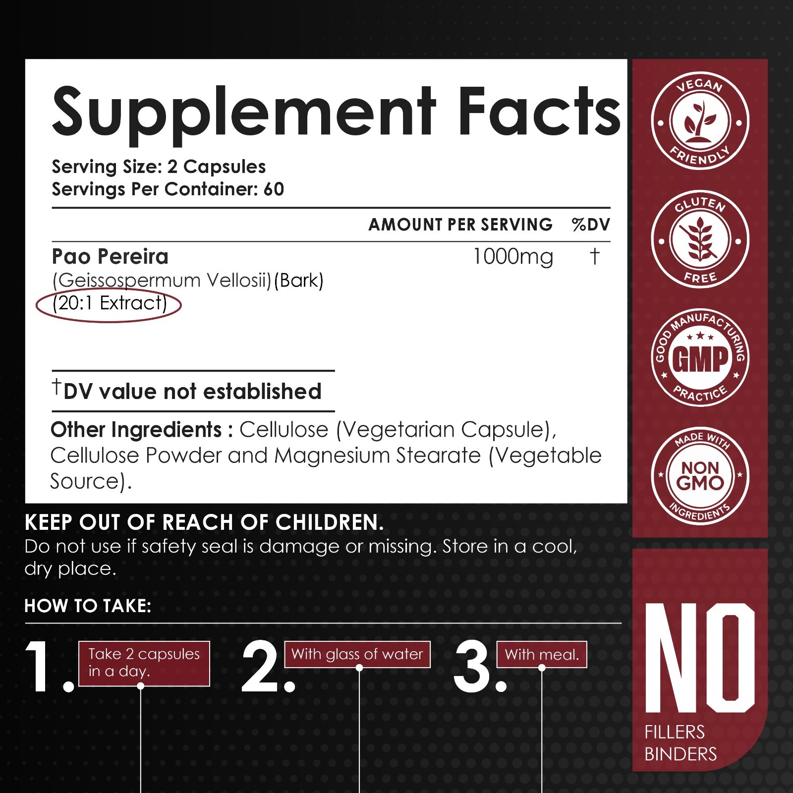 Pao Pereira Extract Geissospermum vellosii 20:1- Veg 120 Capsules