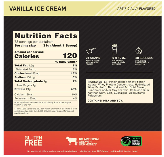 Optimum Nutrition Gold Standard Whey Vanilla 5LB 73 Servings