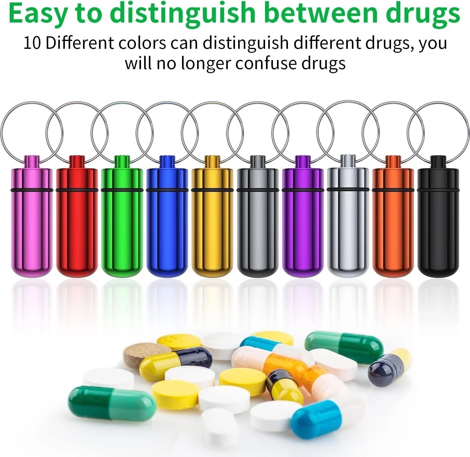 Box Keychain Medicine Pill Box Aluminum Container Holder Waterproof Case 10 PCS
