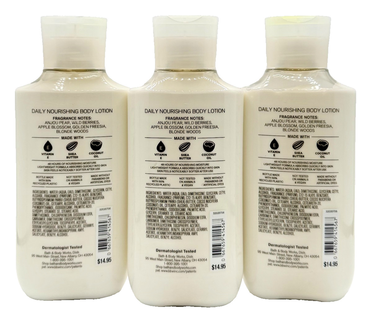 NEW Bath & Body Works Lot of 3 Bottles Pearberry Daily Body Lotion Cream 8 oz
