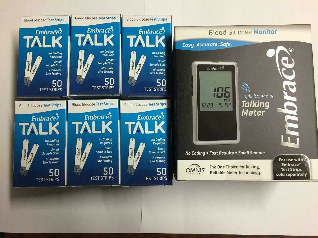 Embrace Blood Glucose 300 Test Strips Plus FREE METER NO CODING Exp: 05/08/2025
