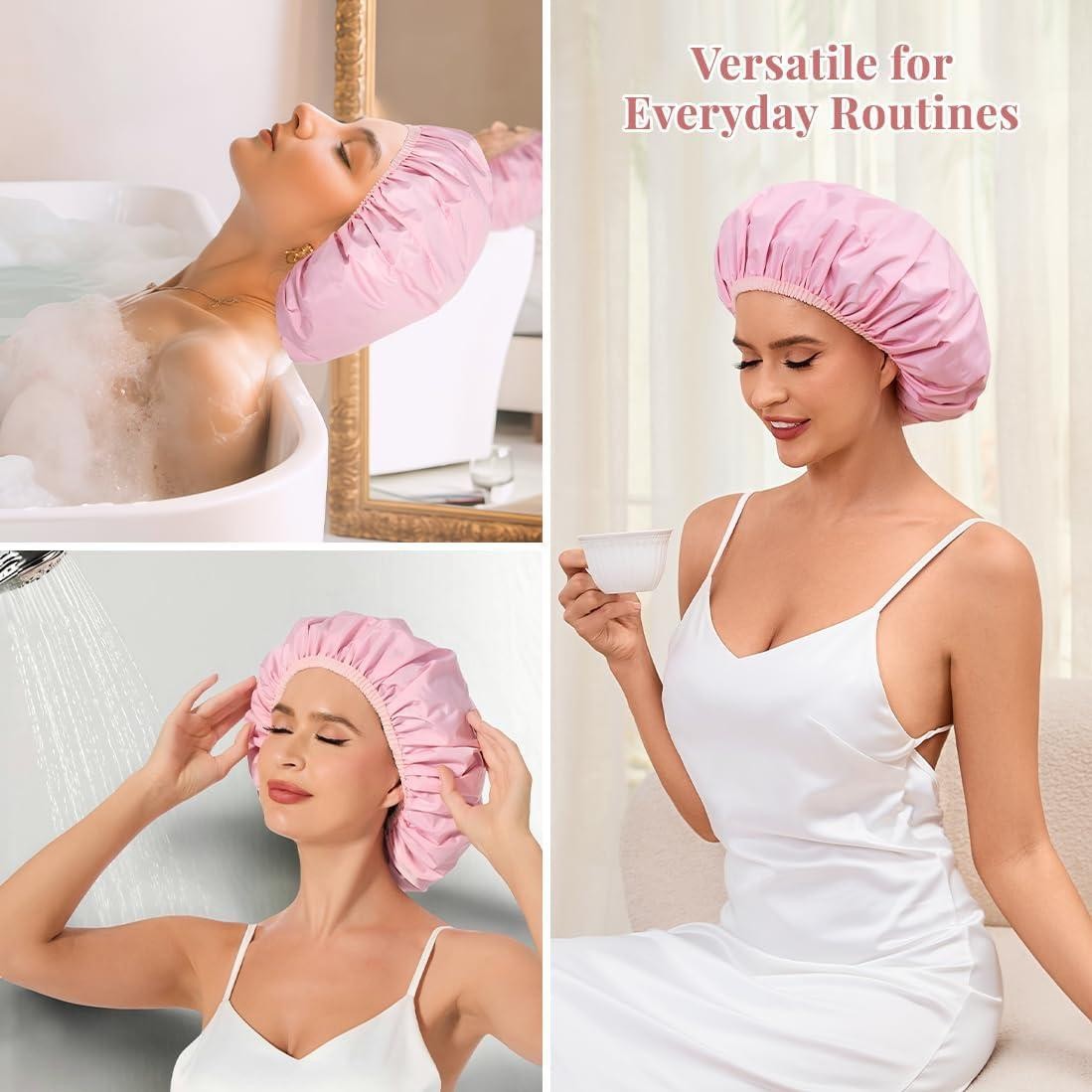 Shower Cap for Women Waterproof Reusable, Large Shower Cap Non-Slip