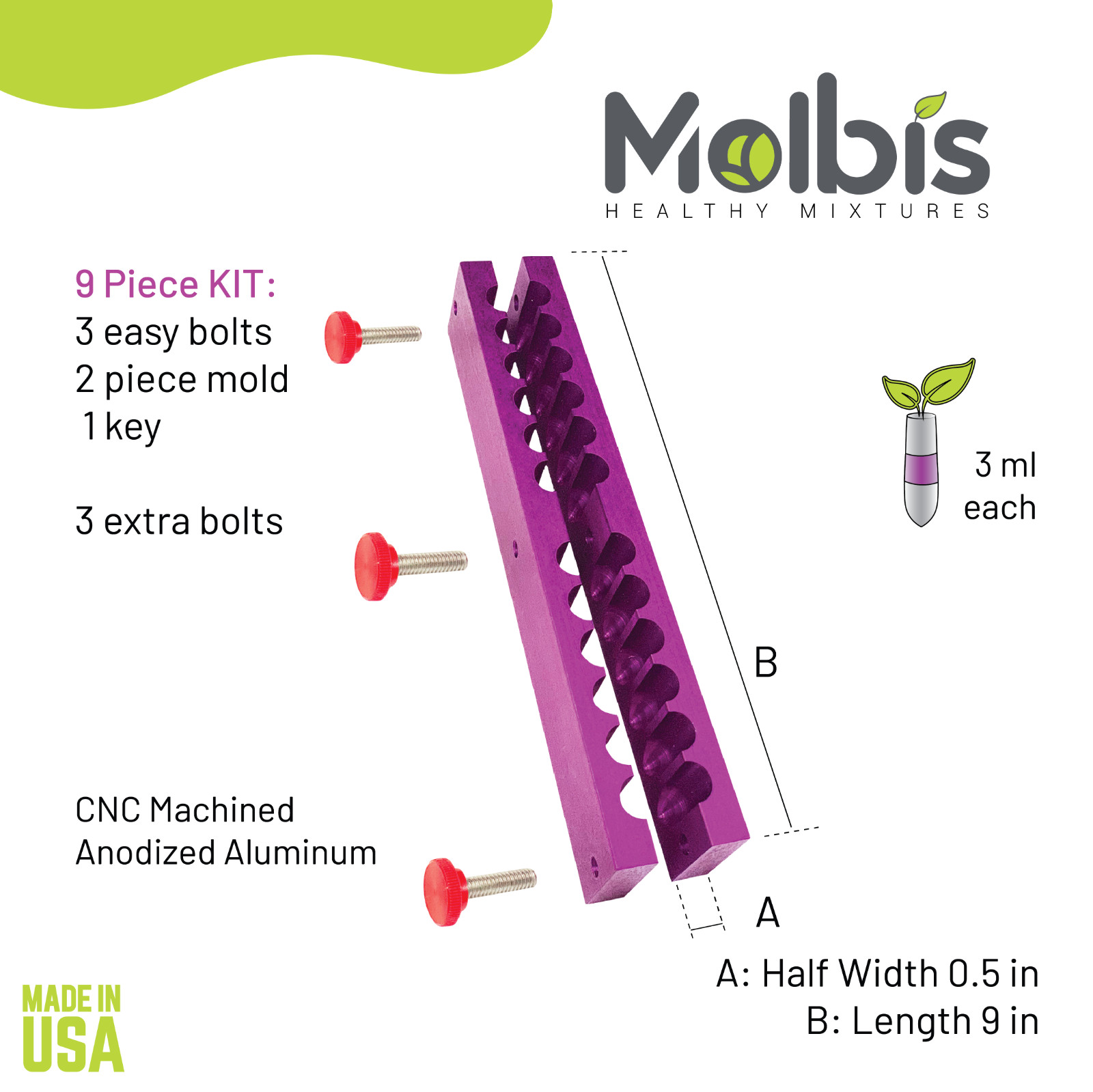 Suppository Mold – 12 Suppositories per unit – Anodized Aluminum