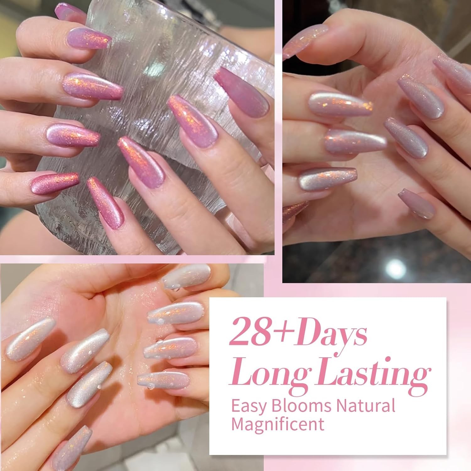 BORN PRETTY Cat Magnetic Eye Gel Nail Polish,Color Changing Pink Sliver Glitter