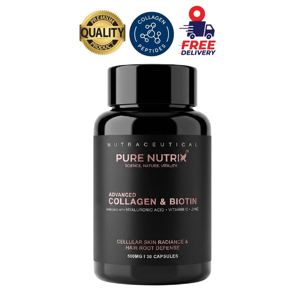 PureNut.rix Collagen Biotin Capsules 30Ct Hyaluronic Acid Skin Hair
