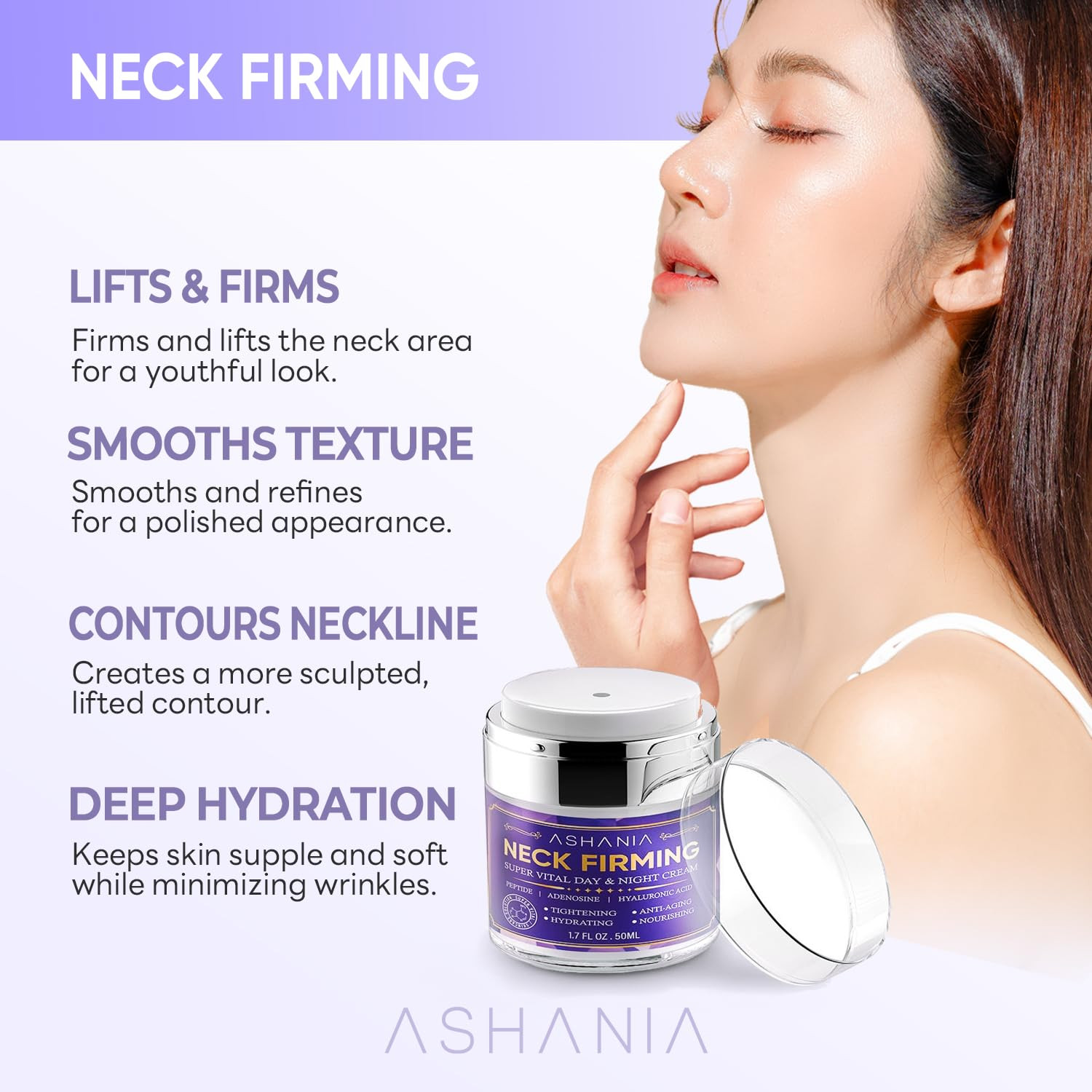 Korean Neck Firming Cream for Wrinkles & Sagging Skin – Peptide, Adenosine & Hya