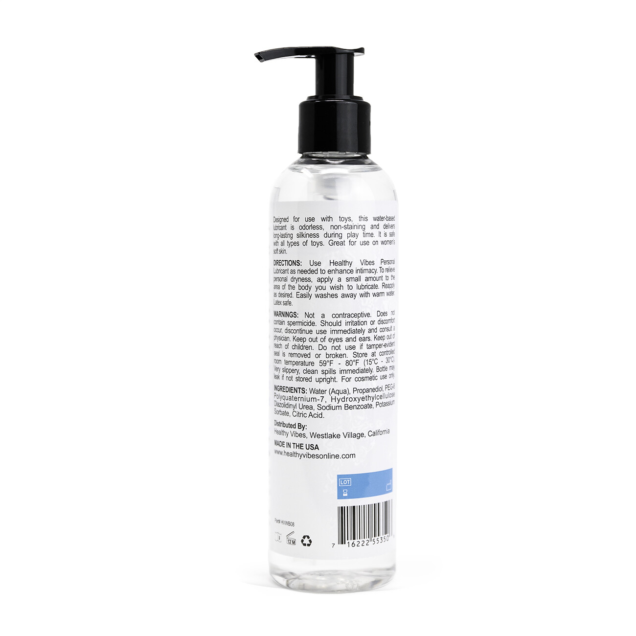 Water Based Personal Lubricant 8 oz by Healthy Vibes – Intimate Lube for Couples