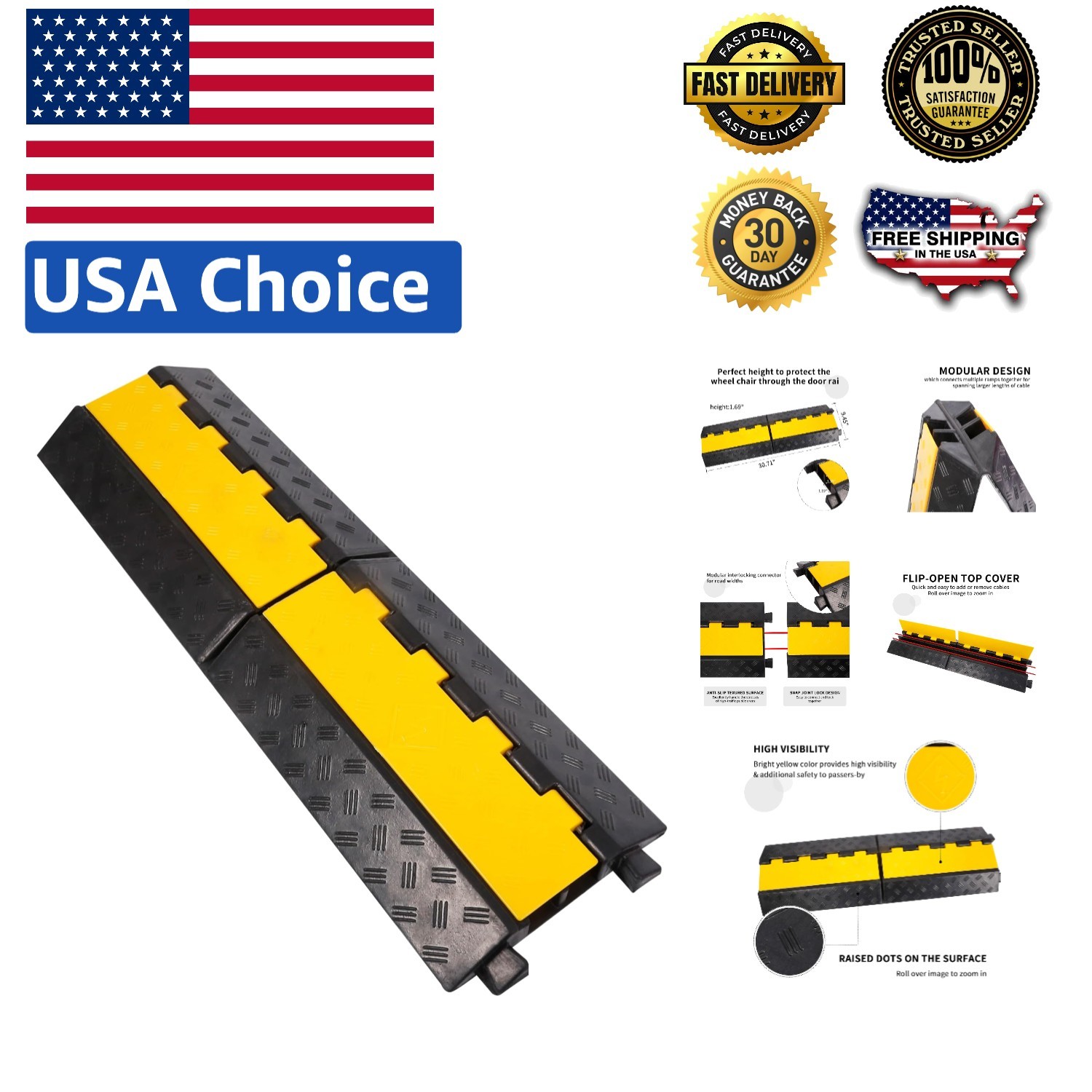 Traffic Safety Rubber Ramp – 2-Channel Cable Protector for Indoor/Outdoor Use