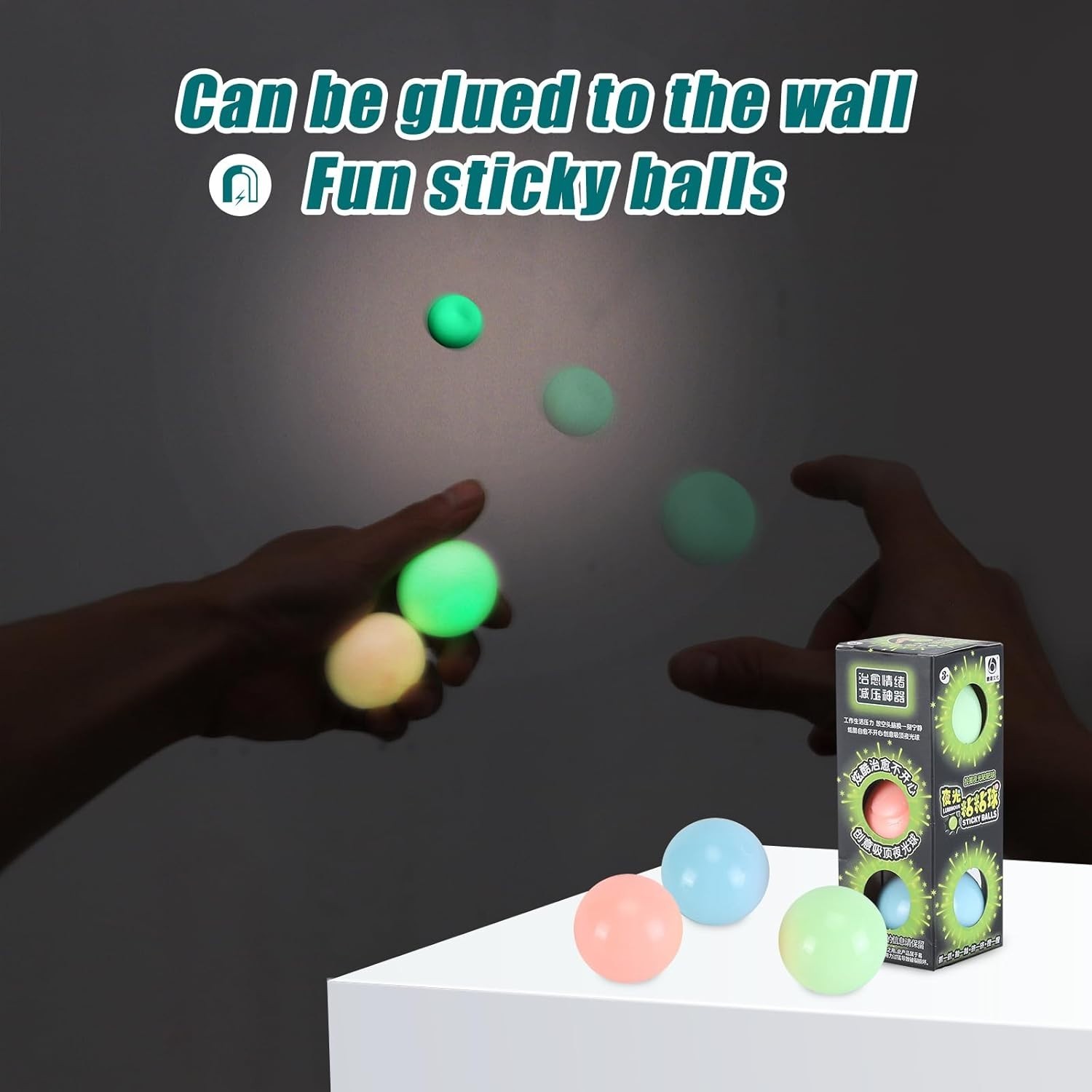3pcs 2.4in Lumi Balls,Dream Balls,Glow in The Dark Sticky Balls That Stick to…
