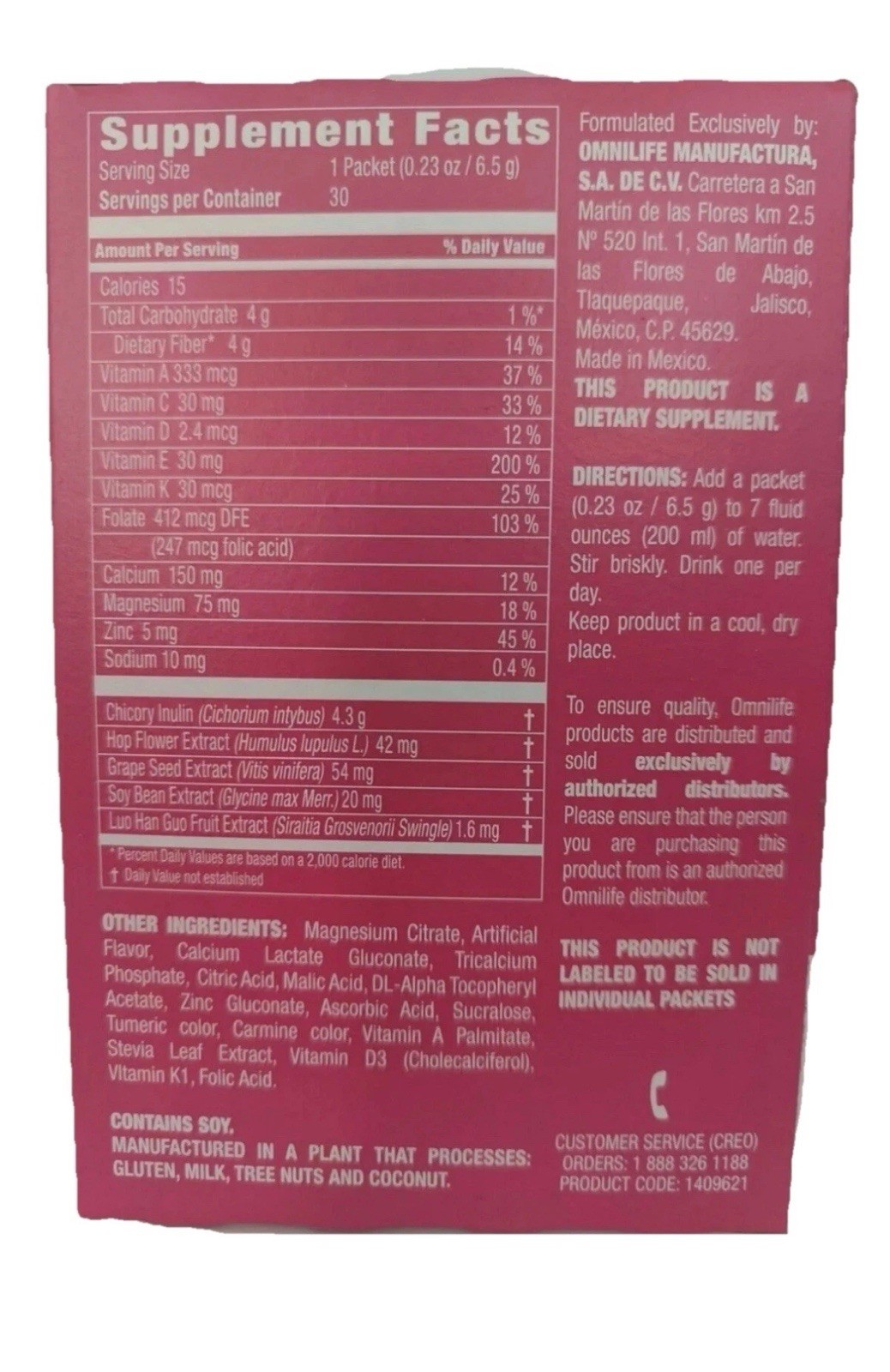 FEM PLUS BOX W/30 SACHETS 6.9 OZ EA PEACH FLAVOR **FREE SHIPPING**