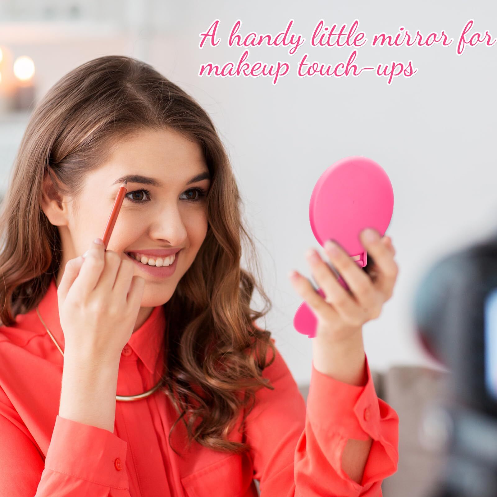 24pcs Mini Compact Mirror Bulk Rose Red Portable 2.8×2.4in Folding Pocket Mirror