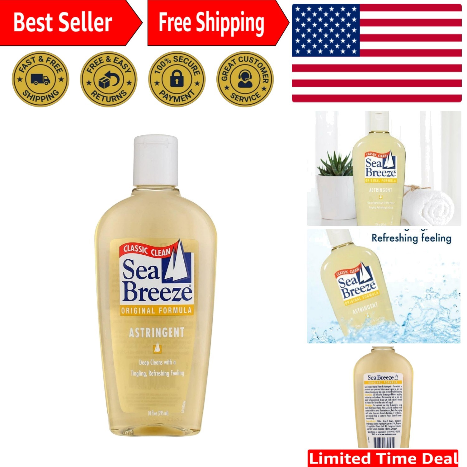 3-Pack of Sea Breeze Astringent – Deep Cleanse for Oily Skin – 10 fl oz