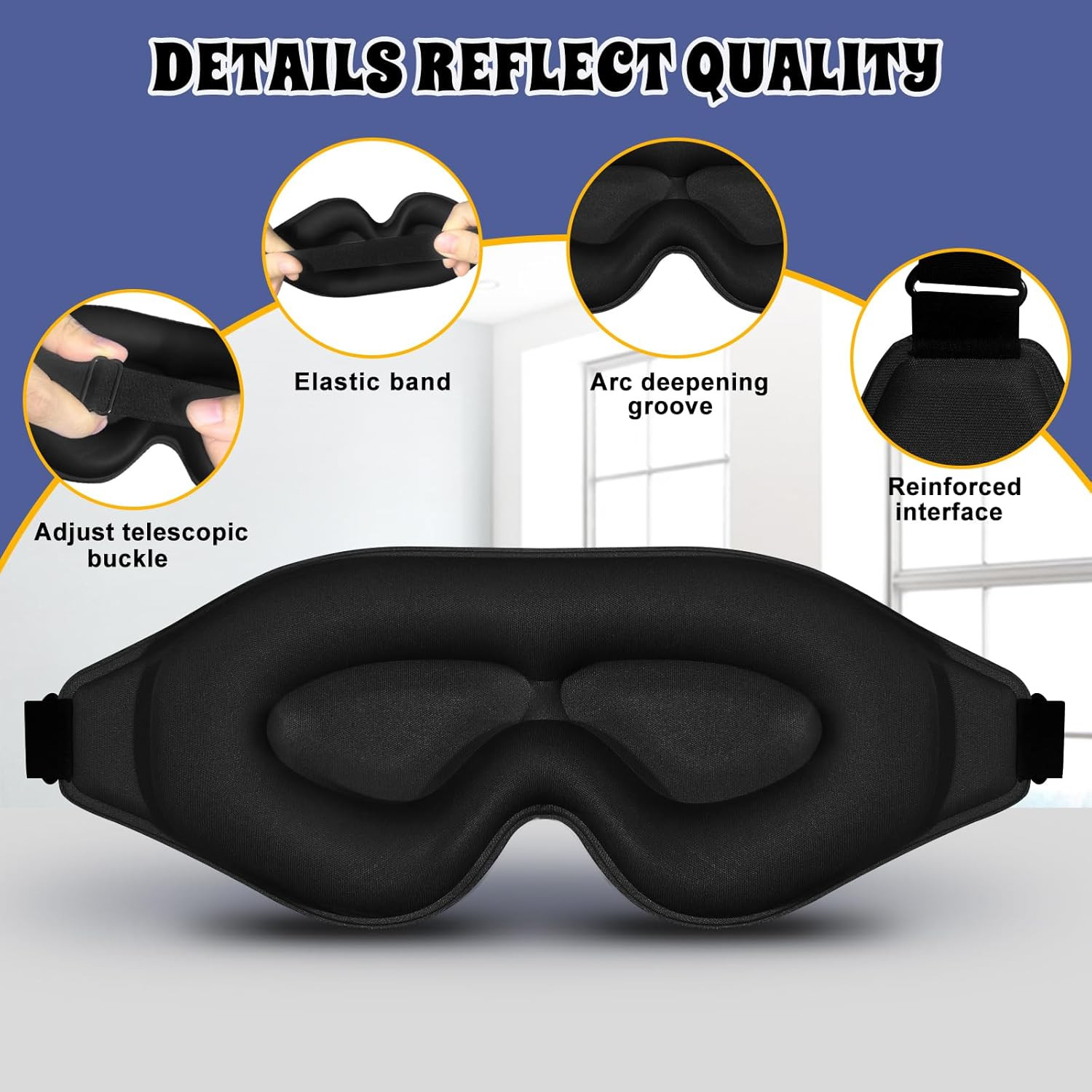3D Black Sleep Mask For Men & Women Eye Mask Sleep Blindfold Travel Accessories
