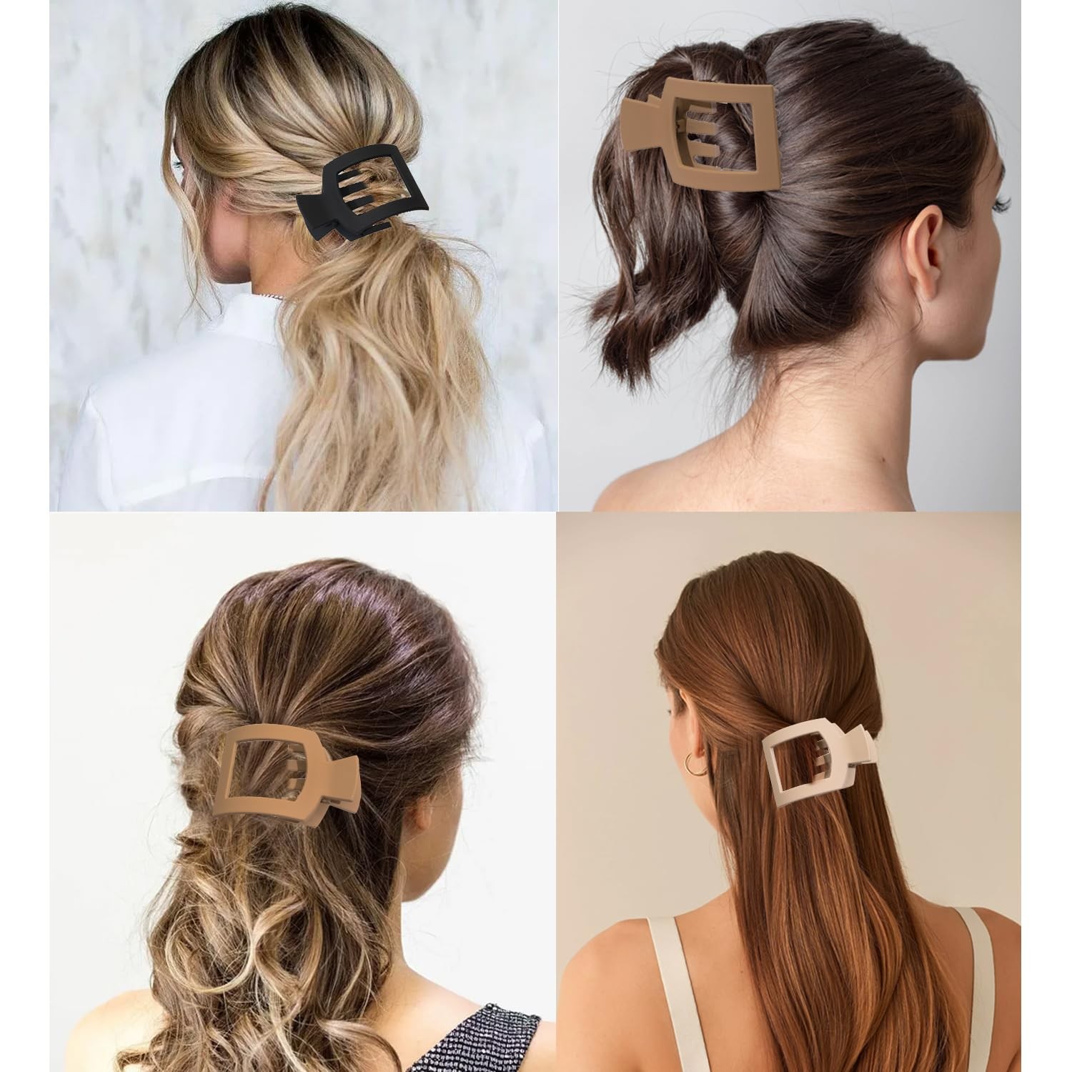 4 PCS Flat Hair Clips for Women, Ergonomic Curved 1 Count (Pack of 4), Black