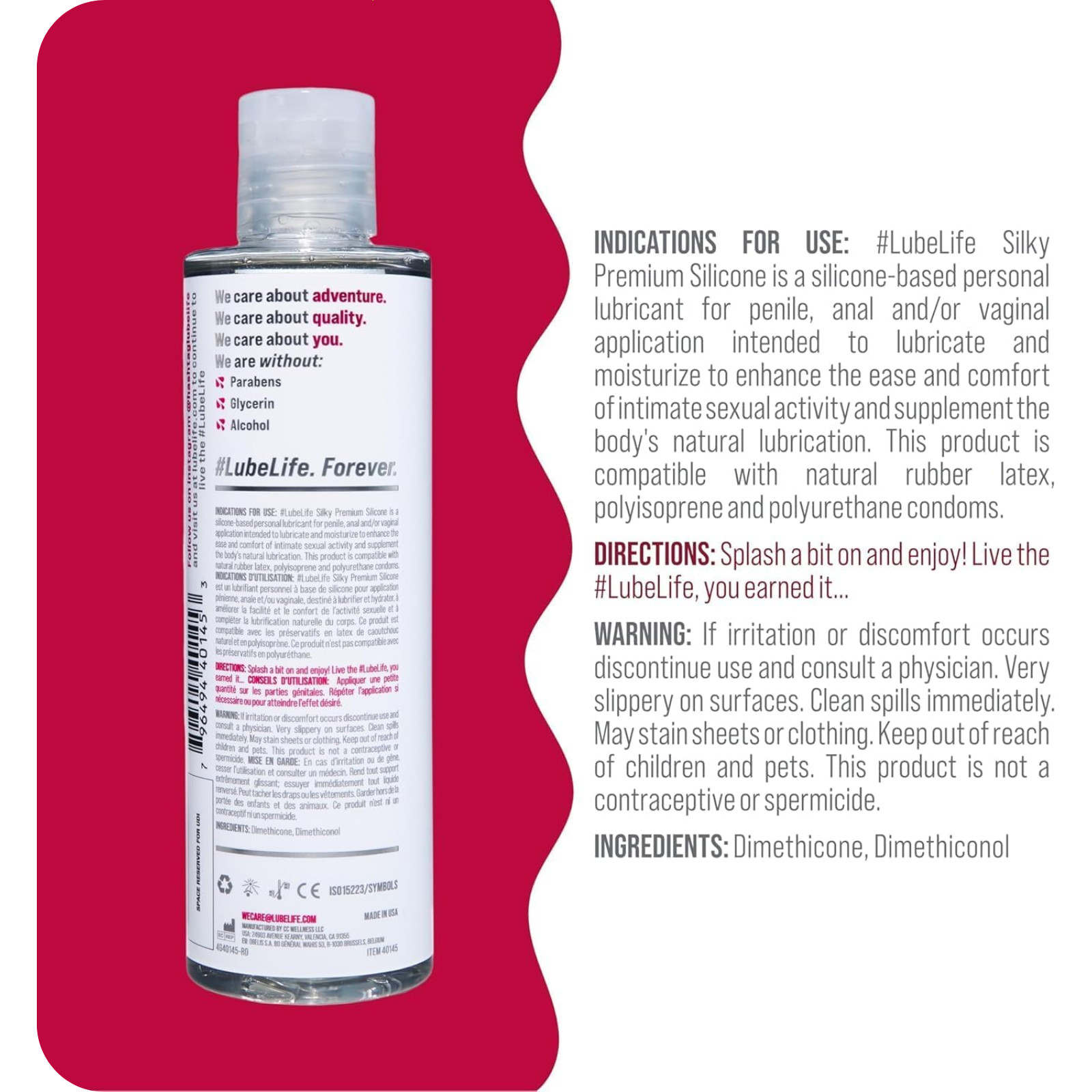 LUBELIFE Silky Premium Silicone Personal Lubricant, 8 Fl Oz