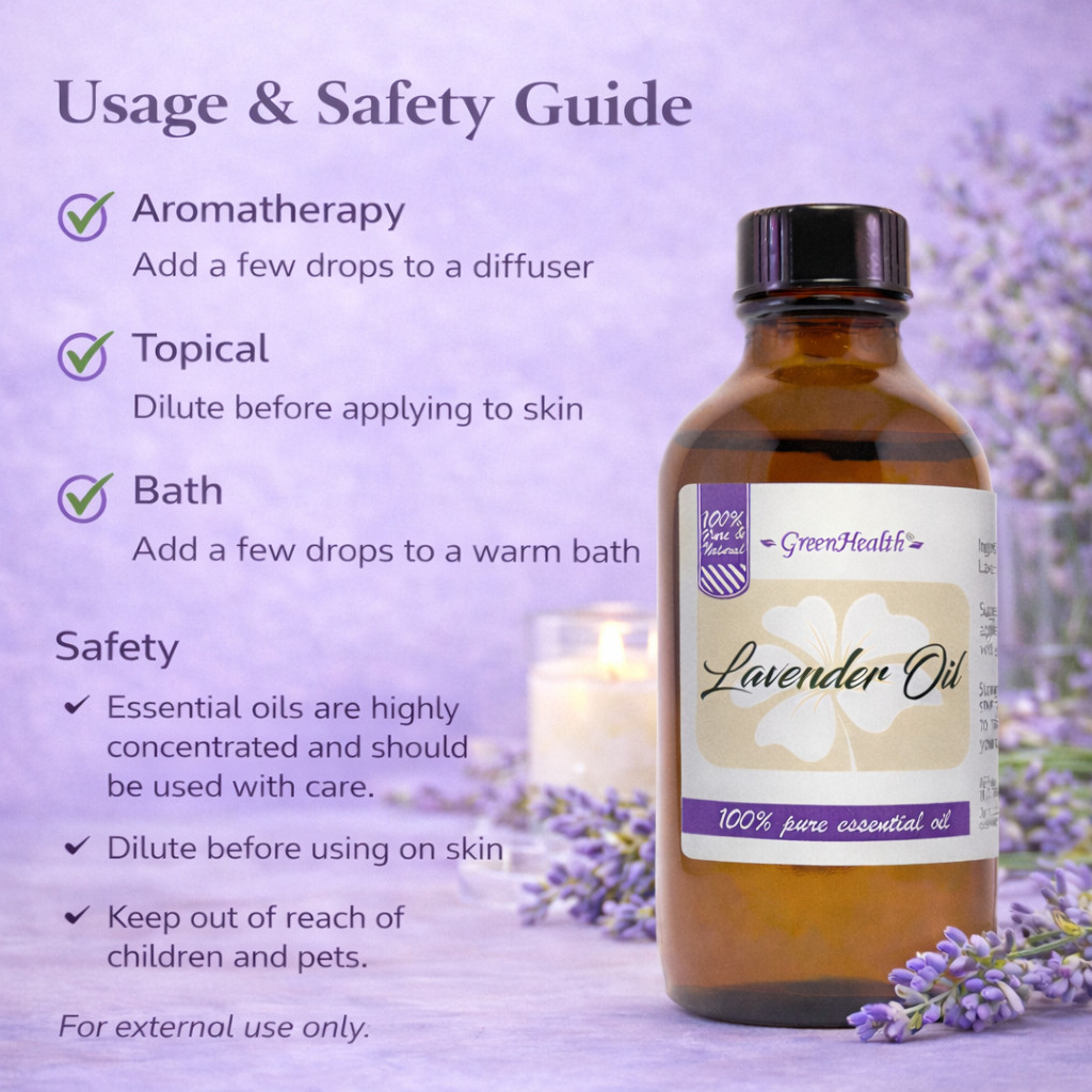 4 fl oz GreenHealth Lavender Essential Oil w/ 3 Free Droppers