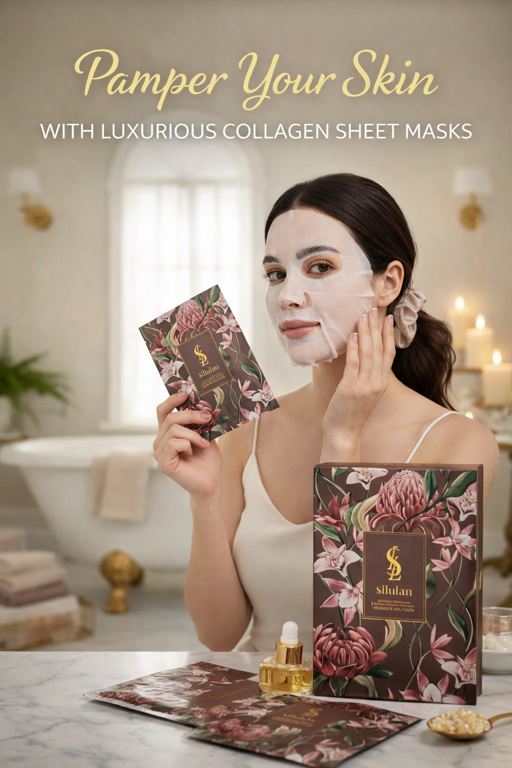 Silulan Collagen Plant Extract Sheet Face Mask 3 Pack Hydrating Facial Masks