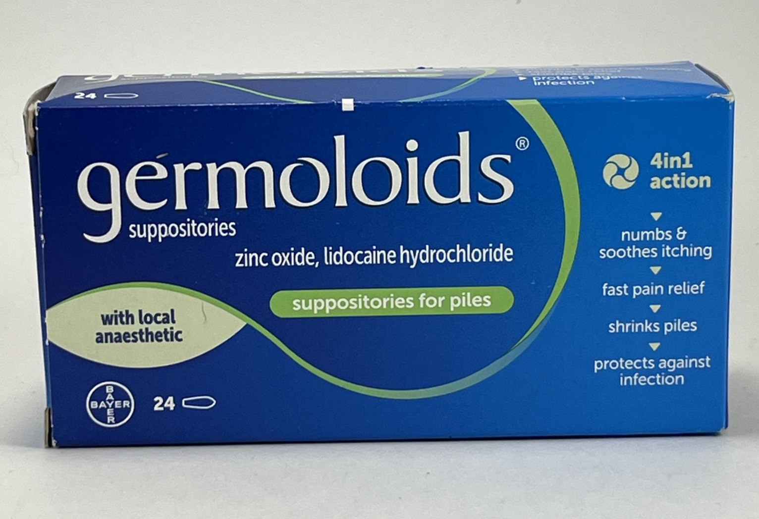 Germoloids Hemorrhoid Suppositories 24 Local Anesthetic Internal Piles Numbing