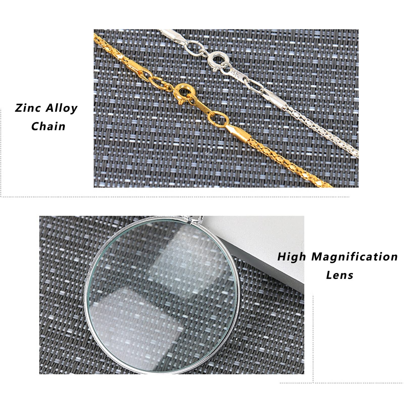 Magnifying Glass Necklace Monocle 5X 1.6in Lens 35.4in Long Chain Gold