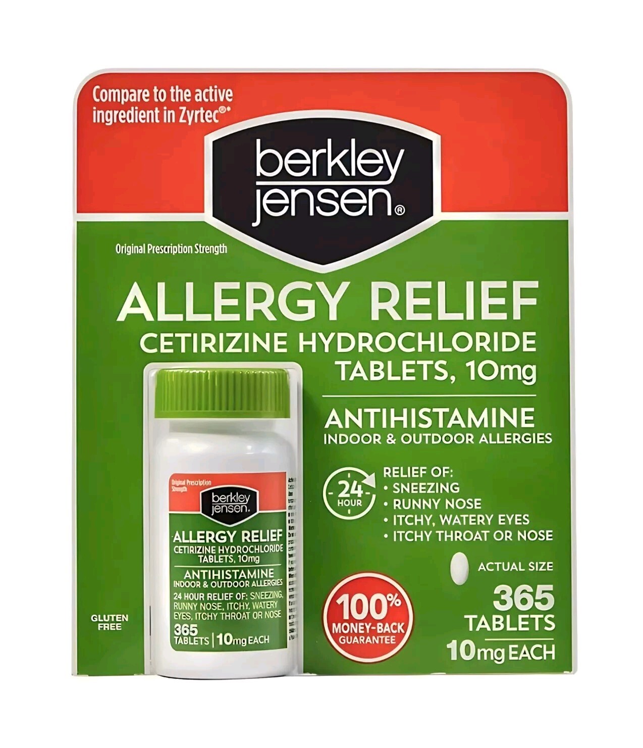 Berkley Jensen Allergy Relief 10mg Cetirizine Hydrochloride 365 Tablets 10/2025+