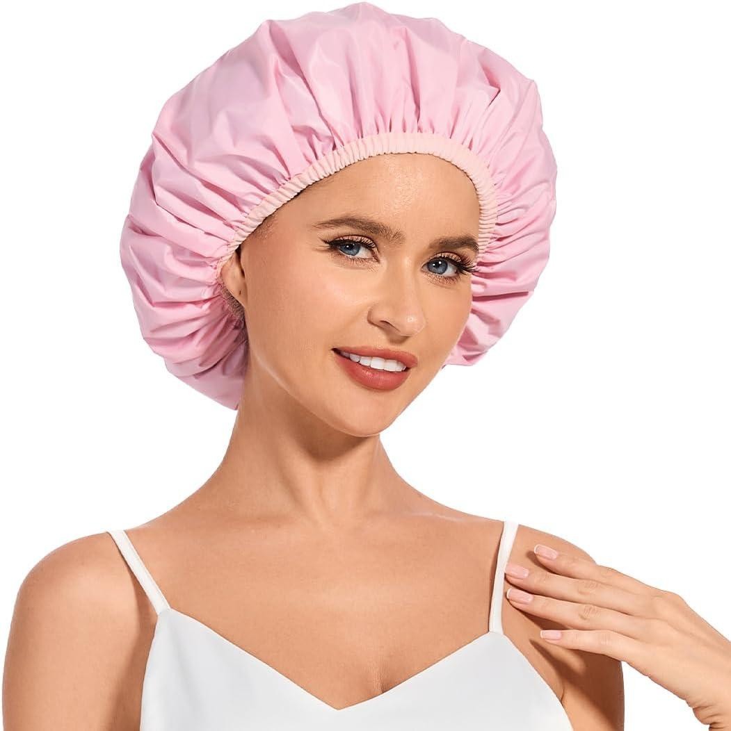 Shower Cap for Women Waterproof Reusable, Large Shower Cap Non-Slip