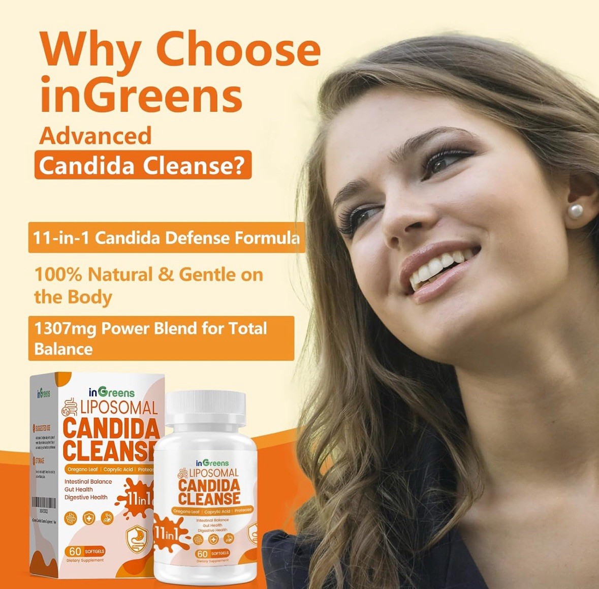 inGreens 11-in-1 Candida Cleanse Advanced Candida Cleanse Detox for Women & M…