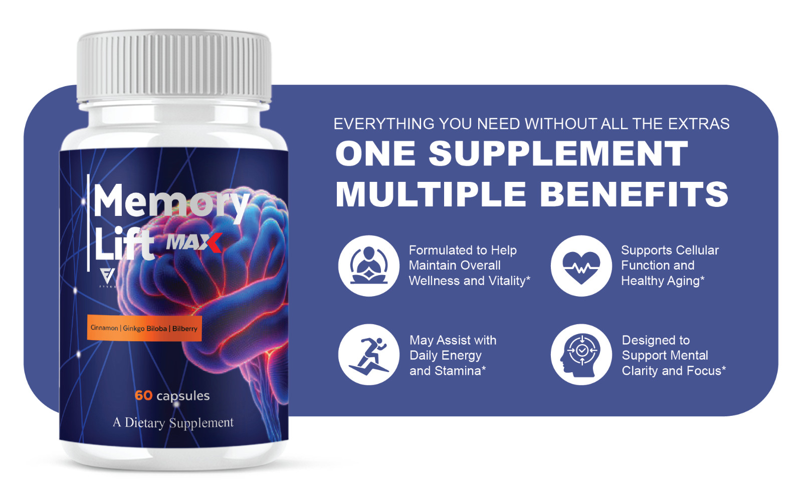 (5 Pack) Memory Lift Max Supplement, MemoryLift Nootropic Pills (300 Capsules)