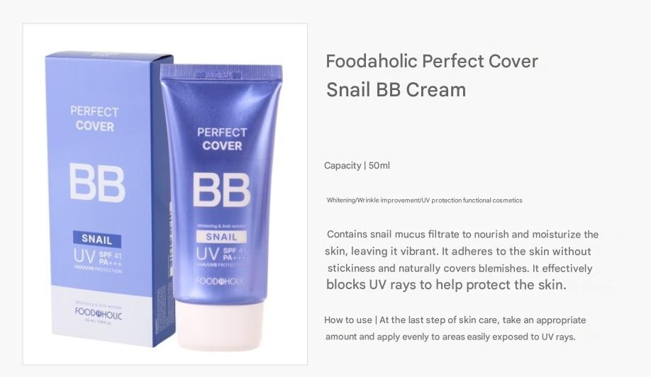 KOREA BEST Perfect Cover Snail BB Cream 50ml Korean Cosmetics Korea No.1 BB