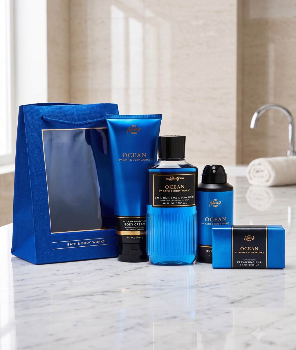 Bath & Body Works OCEAN Men’s Gift Set – 4-Piece Daily Grooming Bundle New