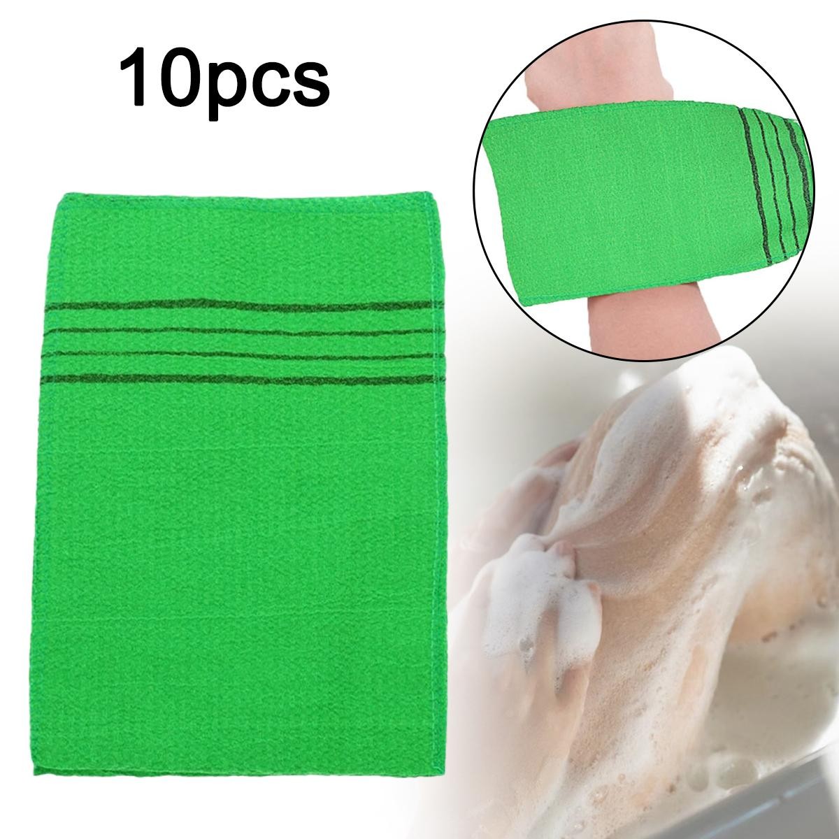 Green Synthetic Fiber Bath Gloves 10pcs for Exfoliating Body Scrubbing