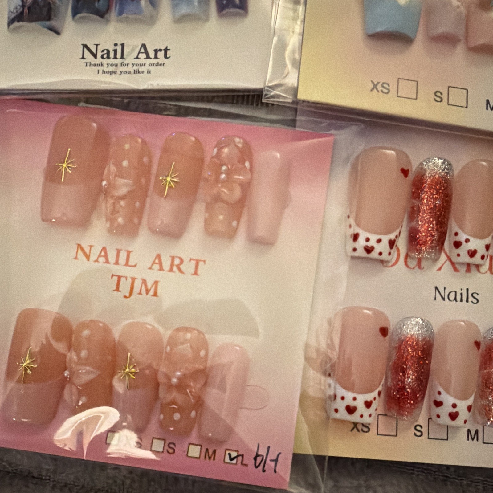 Press-On Nails Lot of 6 Long Square 3D Full Cover Multicolor