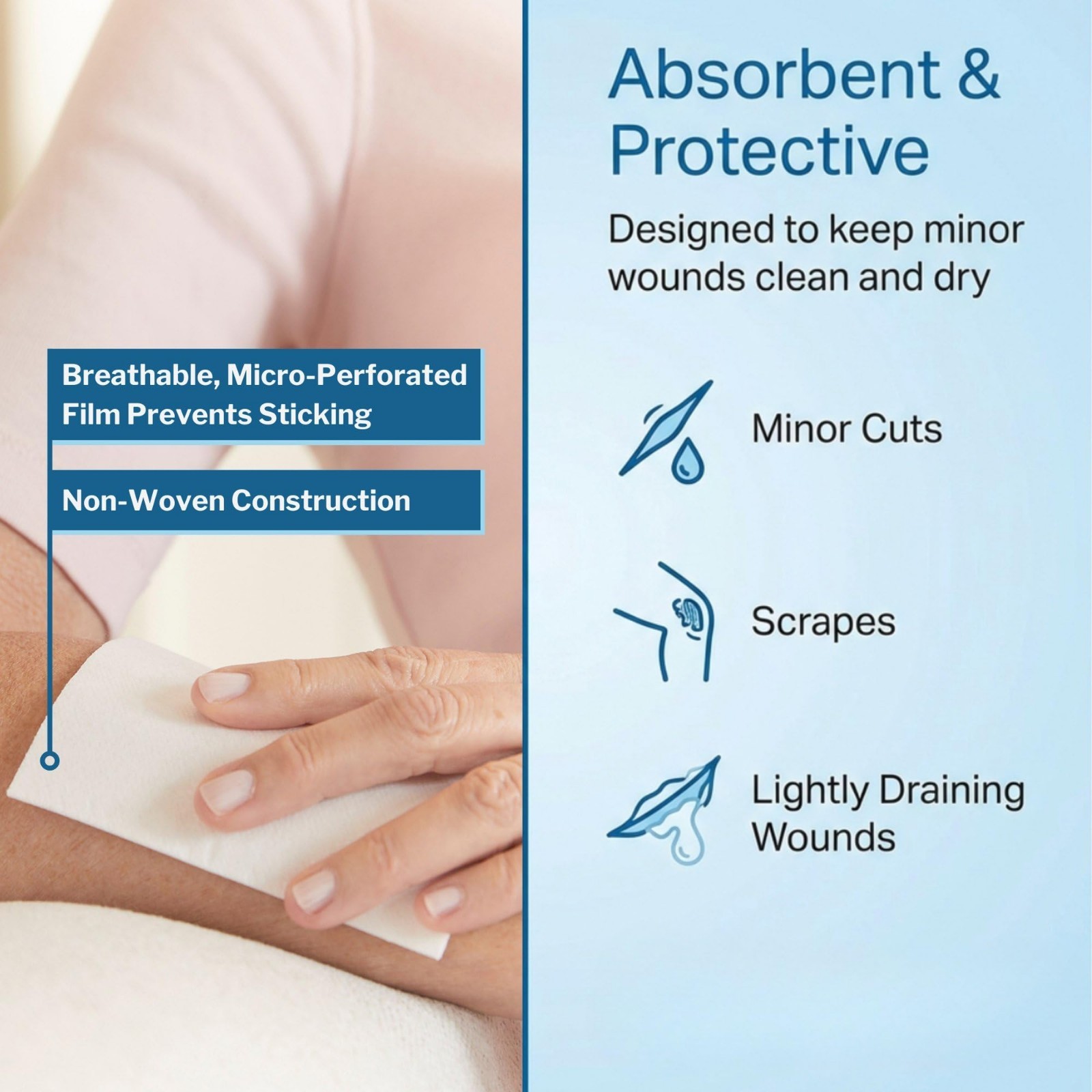 Non-Adherent Wound Pads 3×4 Inch, 100 Count, Sterile Non-Stick Dressings, Absorb
