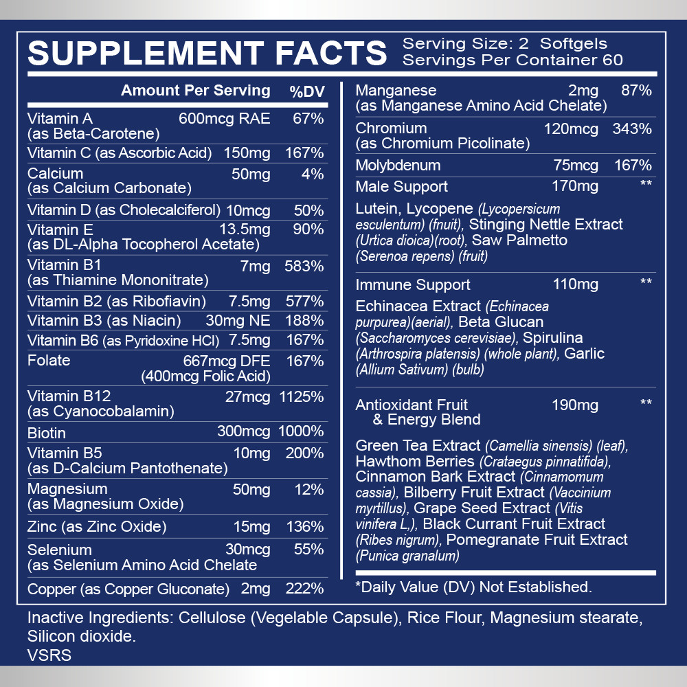 Multivitamin MultiMineral for Men, Daily Mens Vitamin Supplement: Non-GMO