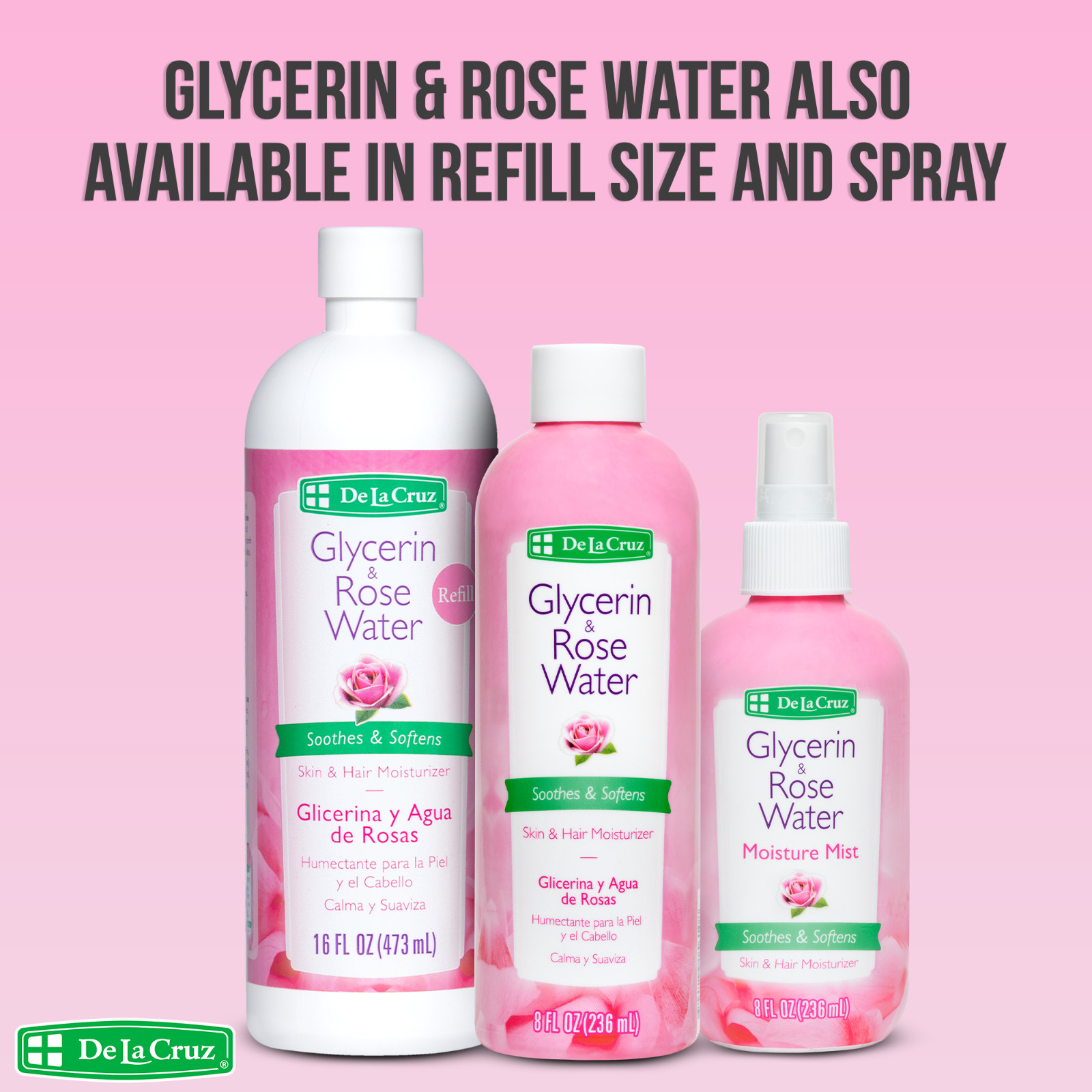 De La Cruz Glycerin & Rose Water Skin Moisturizer 8 oz. (8 BOTTLES) B.B. 05/2026