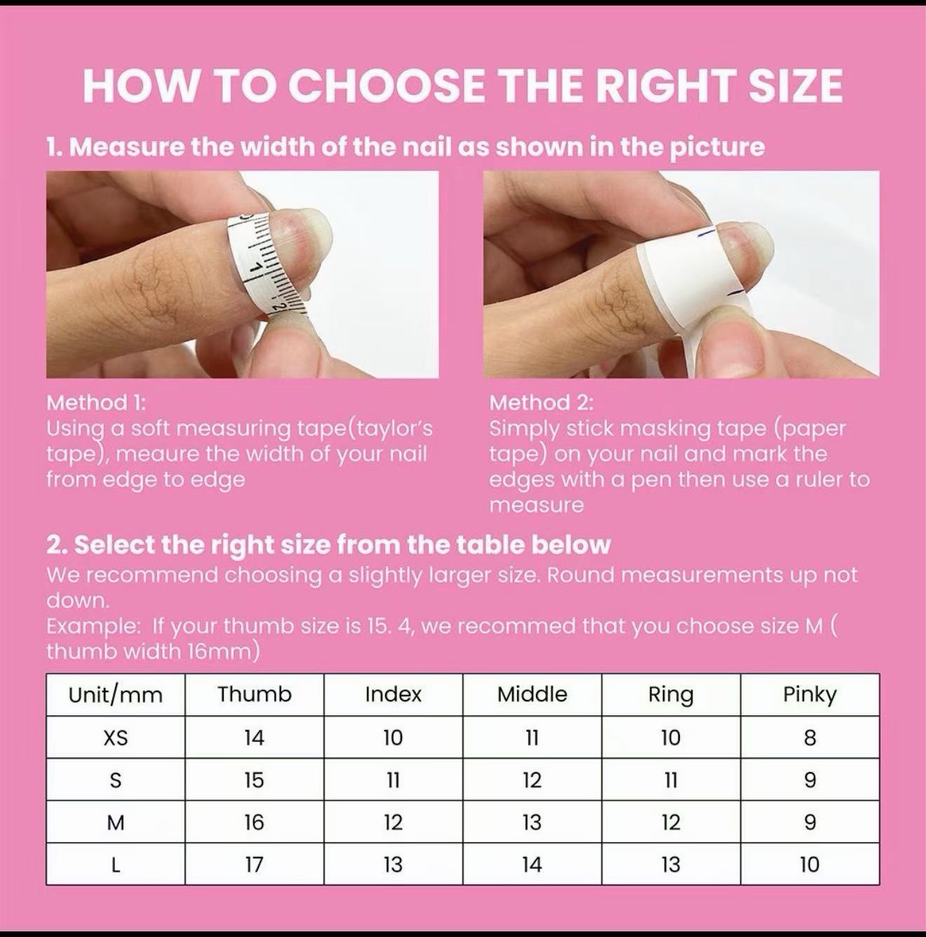 Handmade Pink Press-On Nails Short Square Size M Reusable Fake Nail