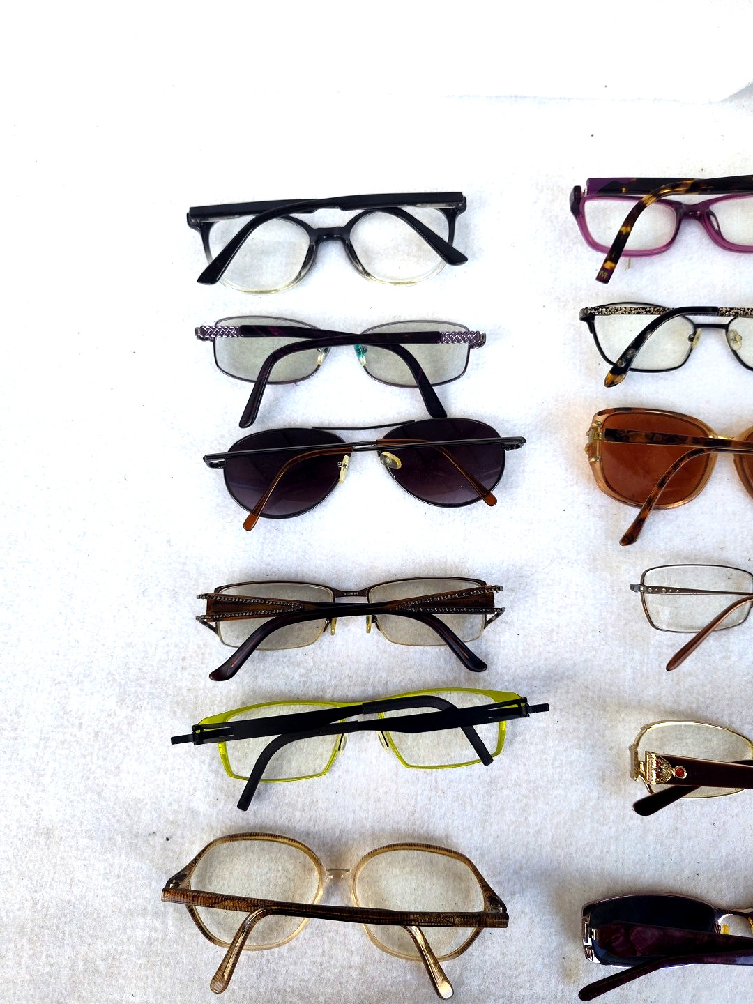 Lot of 34 Eyeglass Frames: Branded Vintage Modern Mens Women Eddie Bauer Saks