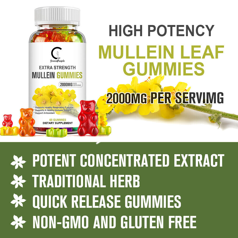 100% Natural Mullein Leaf Gummies Extra Strength Detox Cleanse Lung Health 60pcs