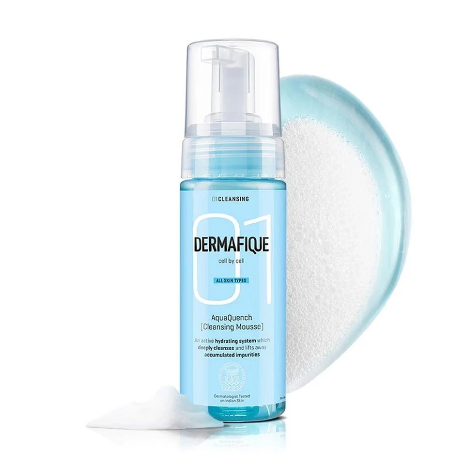 Dermafique Aquaquench Cleansing Mousse, Foaming Face wash with Vitamin E(150ml)
