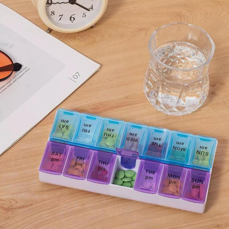 2 Pack Weekly Pill Box Organizer Twice a Day 7 day AMPM Medicine Organizer Case