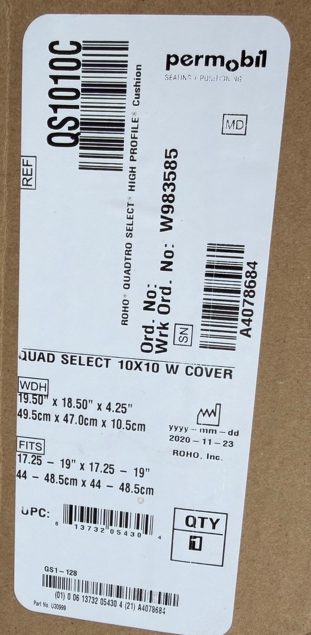 ROHO High Profile Quadtro Select Wheelchair Black Air Cushion w/2Covers: QS1010C