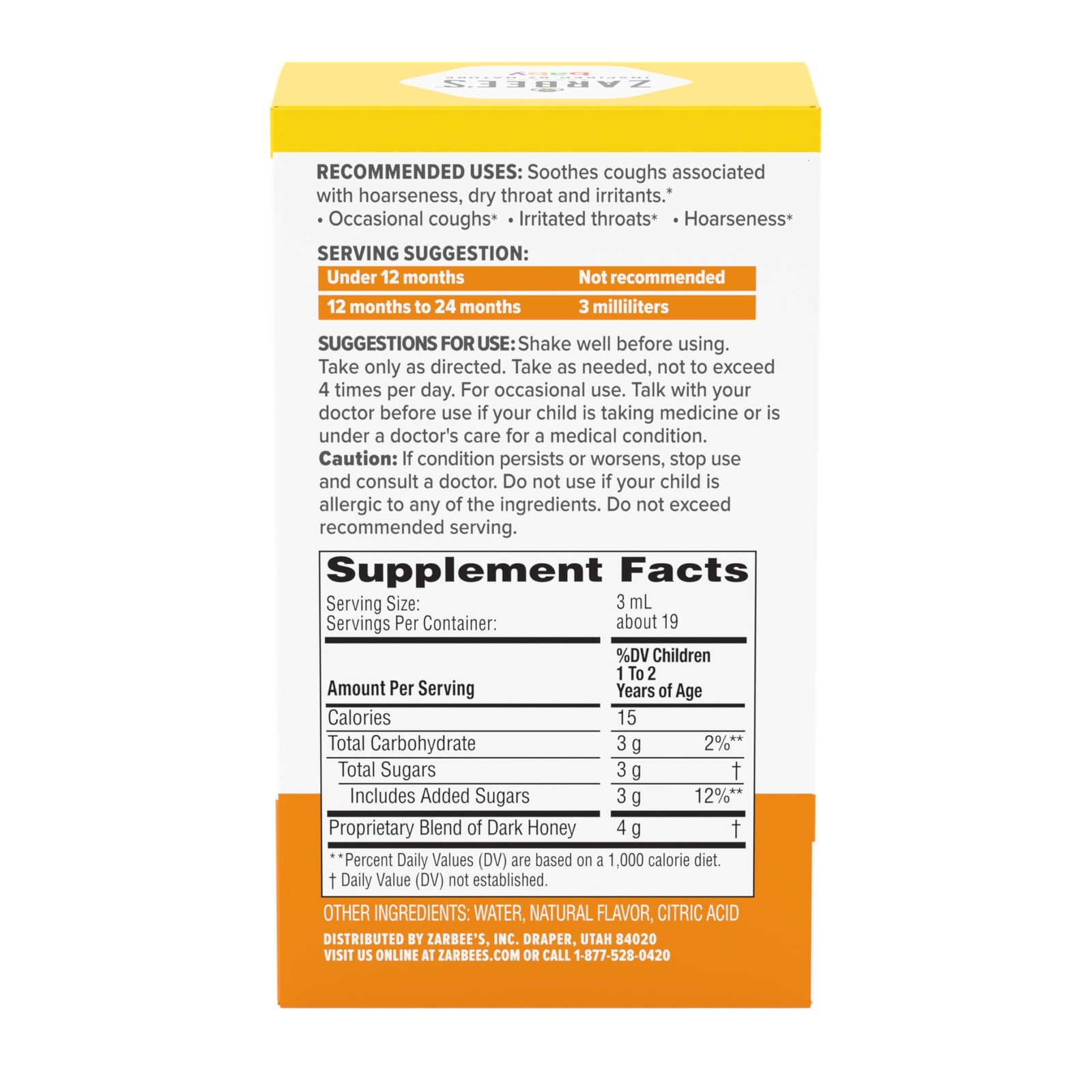 Zarbee’s Baby Soothing Honey Cough Syrup for Babies 12-24 Months, Safe &