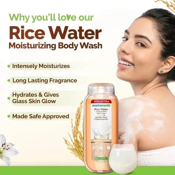 Mamaearth Rice Water Moisturizing Body Wash for Dewy Glass Skin 275ml