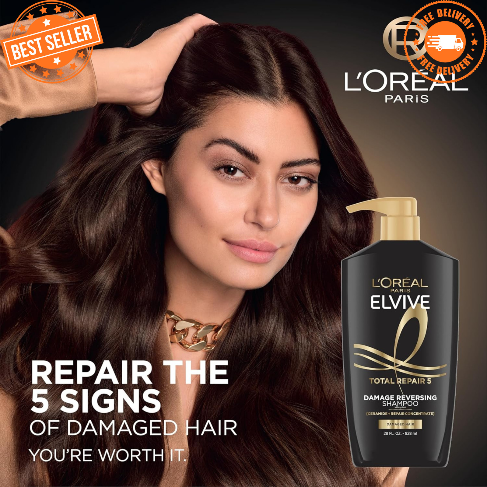L’Oreal Elvive Total Repair 5 Shampoo Damaged Hair Protein Ceramide 28oz NEW