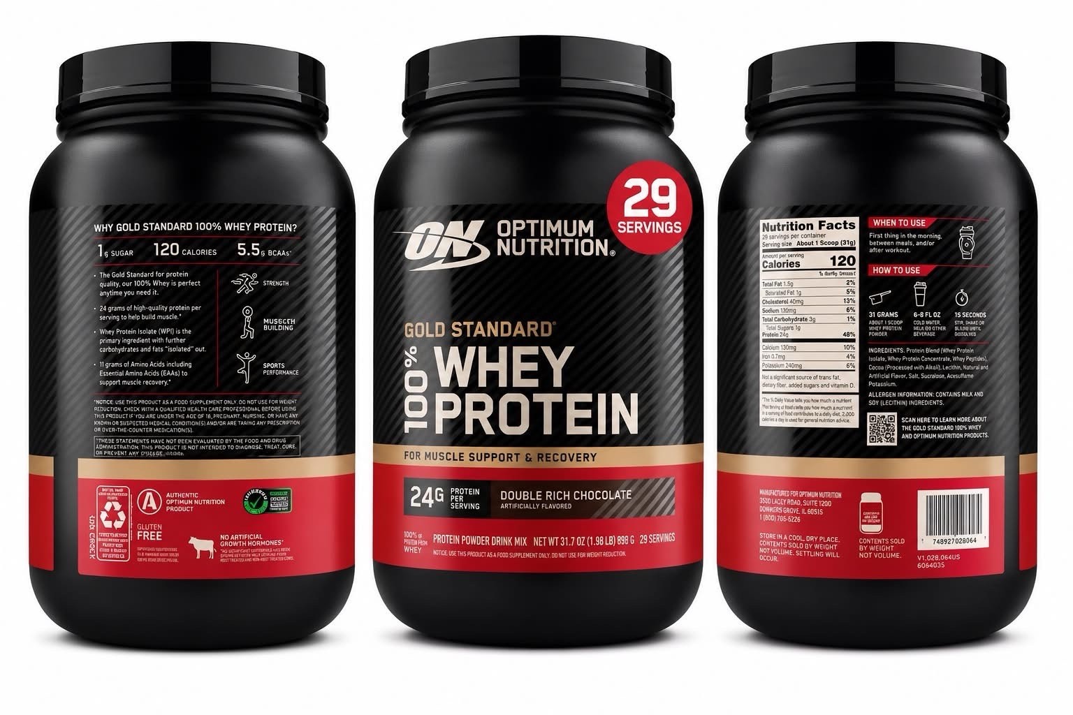 Optimum Nutrition Gold Standard 100% Whey Powder Double Rich Choc 1.98 lb 29