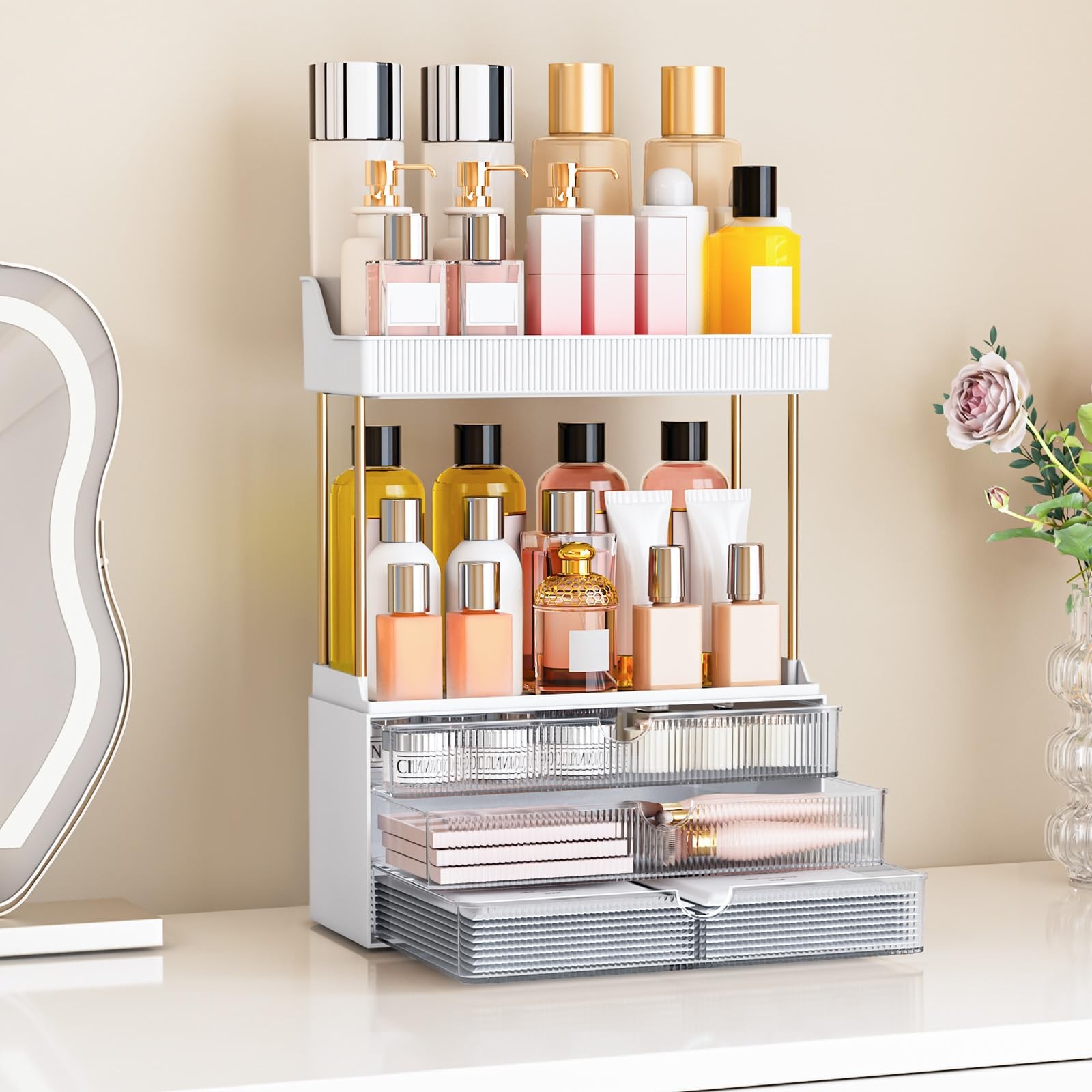 12.2″ W Makeup Organizer Drawers – 5 Tiers Bathroom Counter Organizer, Cosmet…