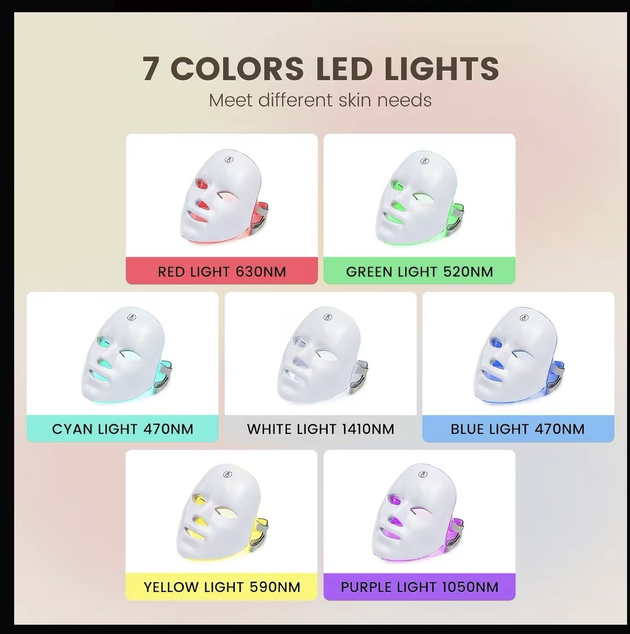 7-Setting LED Red Light Therapy Face Mask, Adjustable, Timer, Rechargeable USB