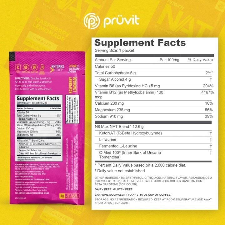 PRUVIT Keto OS NAT RASPBERRY LEMONADE CAFFEINE FREE 20 Pack Sealed Free Ship