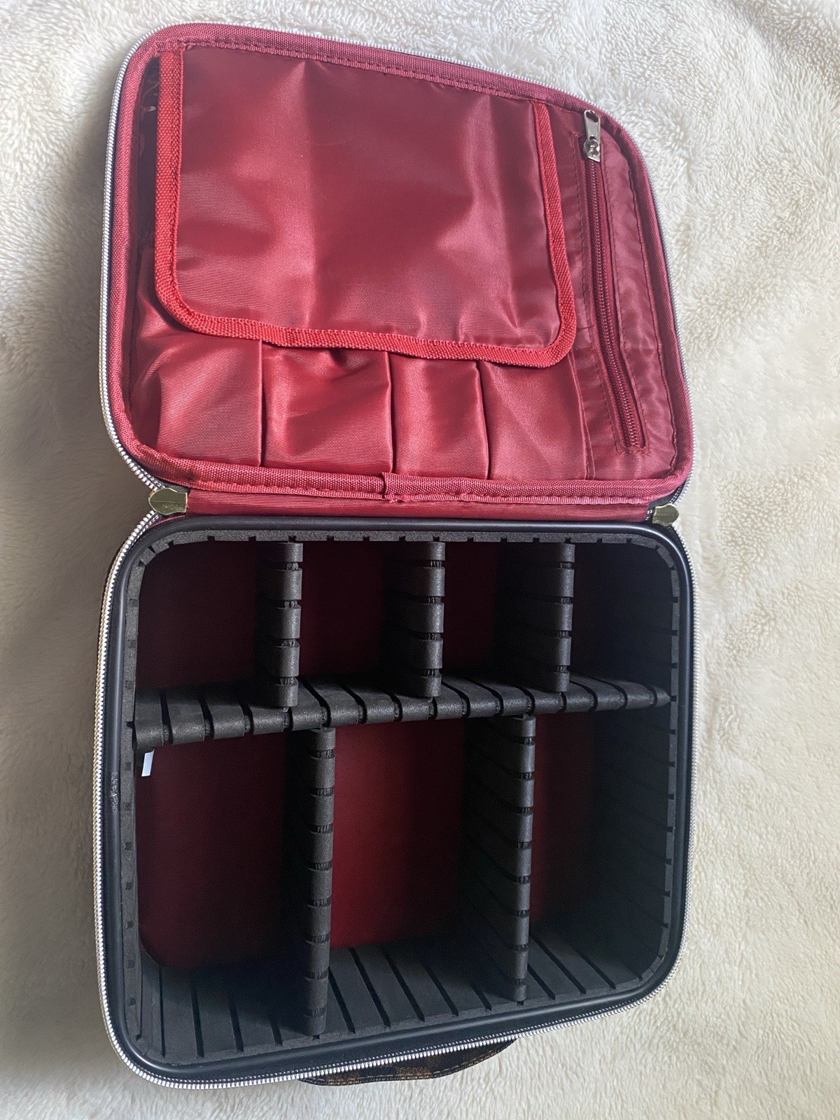 Wodkeis DURABLE Brown Checkered Makeup Bag ~ Adjustable Compartments