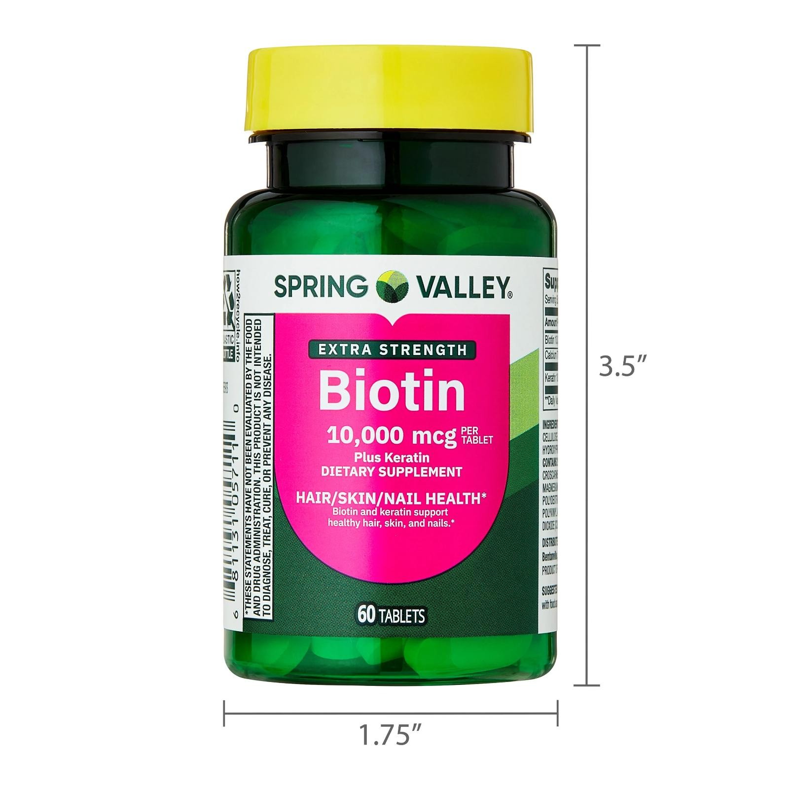 Biotin 10,000 Mcg Keratin Extra Strength Hair Skin Nail Health Support, 60 Tabs